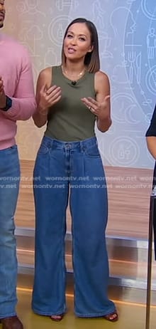 Eva's green tank and wide-leg jeans on Good Morning America