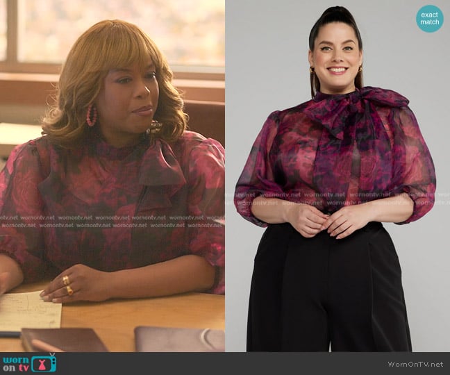 Fashion To Figure Bow Detail Floral Print Sheer Blouse worn by Krystal Walters (Angela Grovey) on Reasonable Doubt