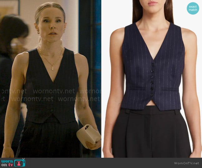 Favorite Daughter The Favorite Pinstripe Vest in Navy Pinstripe worn by Joanne (Kristen Bell) on Nobody Wants This