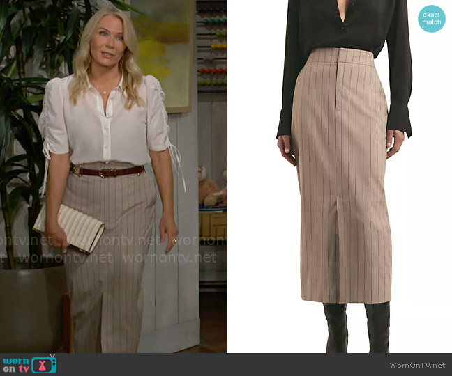 Favorite Daughter The Meyer Pinstripe Midi Skirt worn by Brooke Logan (Katherine Kelly Lang) on The Bold and the Beautiful