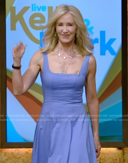 Felicity Huffman's blue sleeveless midi dress on Live with Kelly and Mark