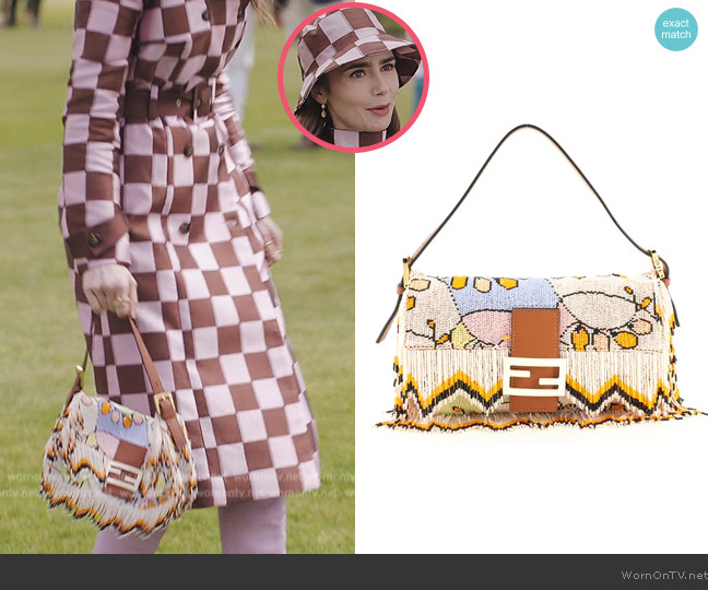 Fendi Baguette Bag Beaded Fringe Bag worn by Emily Cooper (Lily Collins) on Emily in Paris