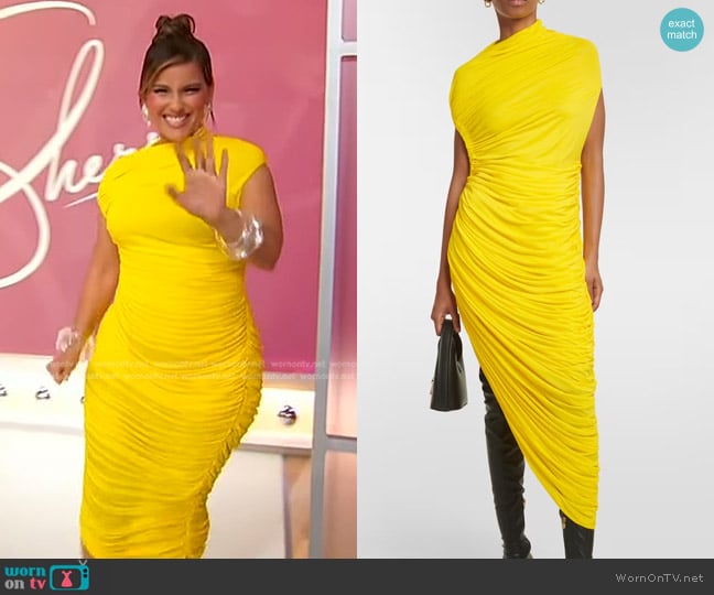 Ferragamo Ruched Jersey Midi Dress in Yellow worn by Nelly Furtado on Sherri