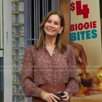 Rebecca's floral blouse and brown leather skirt on Good Morning America