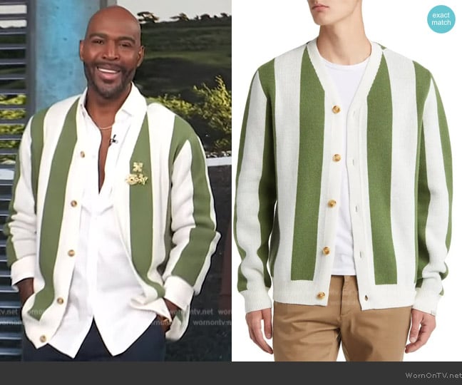 Foret Sprout Stripe Cardigan Sweater worn by Karamo on Access Hollywood