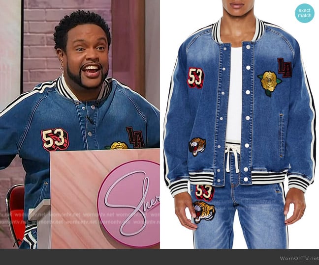 Forever 21 Patch Denim Bomber Jacket worn by Jawn Murray on Sherri