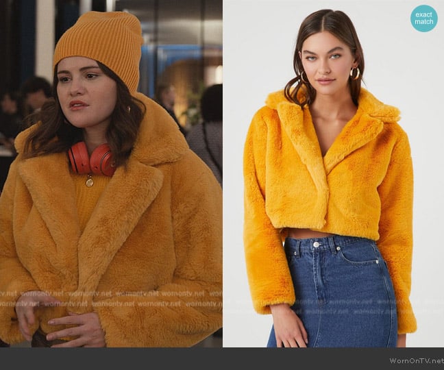 Forever 21 Plush Cropped Coat worn by Mabel Mora (Selena Gomez) on Only Murders in the Building