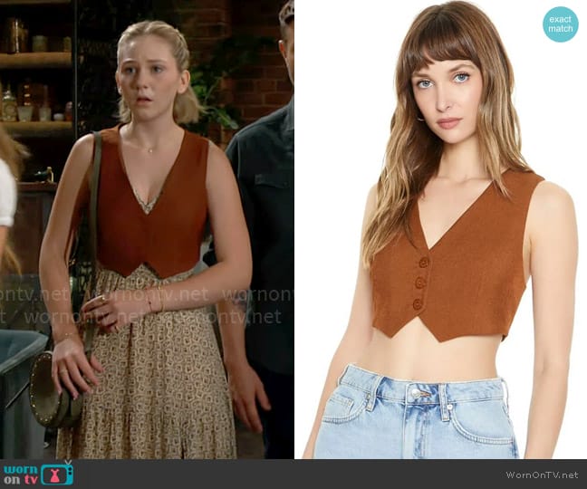 Forever 21 Cropped V-Neck Vest in Dark Cocoa worn by Lucy Romalotti (Lily Brooks O’ Briant) on The Young and the Restless