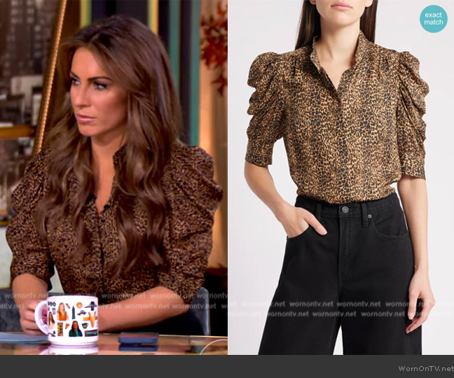 Frame Gillian Leopard Print Puff Sleeve Silk Top worn by Alyssa Farah Griffin on The View