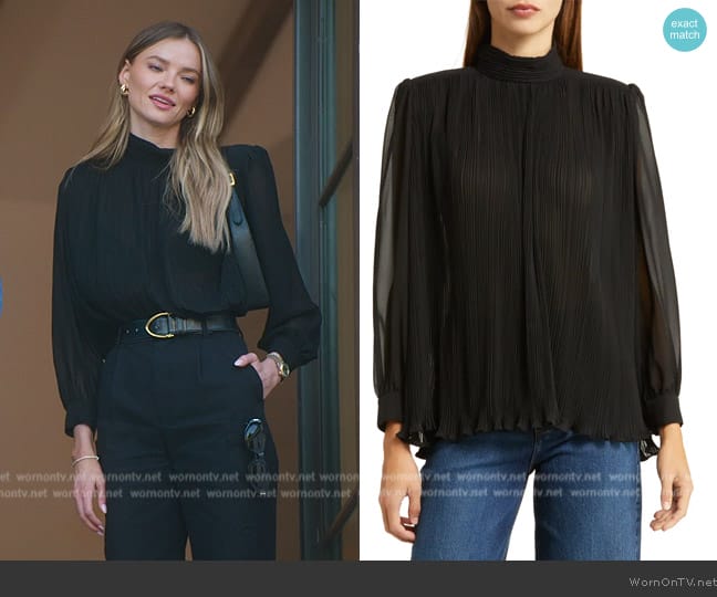 Frame Plisse Mock Neck Top worn by Alanna Gold on Selling Sunset