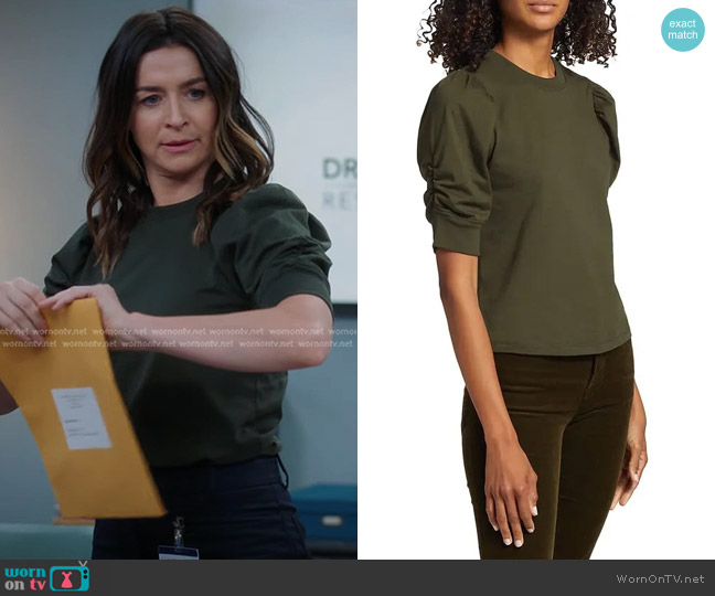 Frame Frankie T-shirt in Surplus worn by Amelia Shepherd (Caterina Scorsone) on Greys Anatomy