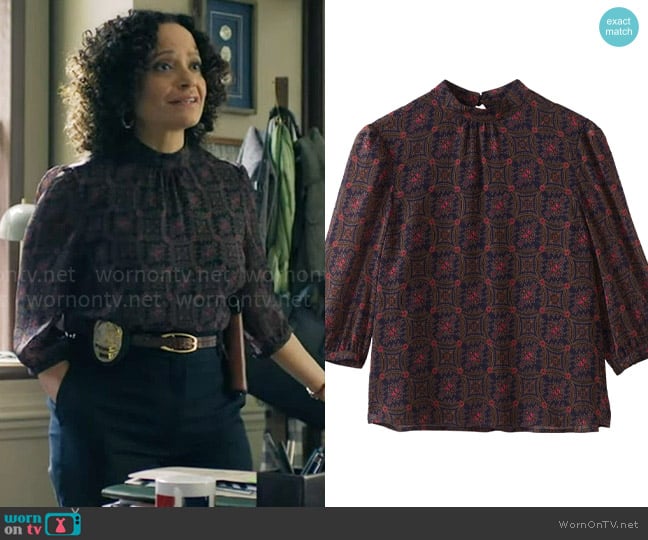 Frank and Oak Printed Blouse worn by Selena (Judy Reyes) on High Potential