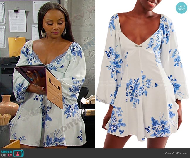 Free People Francesca Mini Dress in Tonal Blue worn by Chanel Dupree (Raven Bowens) on Days of our Lives