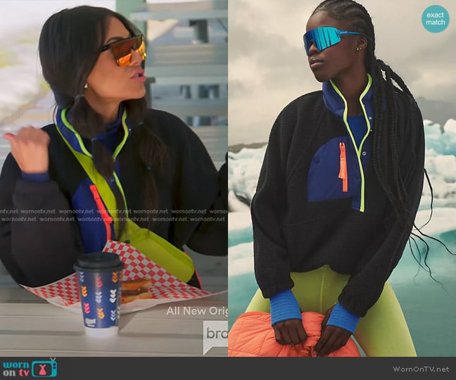 Free People Hit The Slopes Colorblock Pullover in Black Sporty Combo worn by Meili Workman on The Real Housewives of Salt Lake City