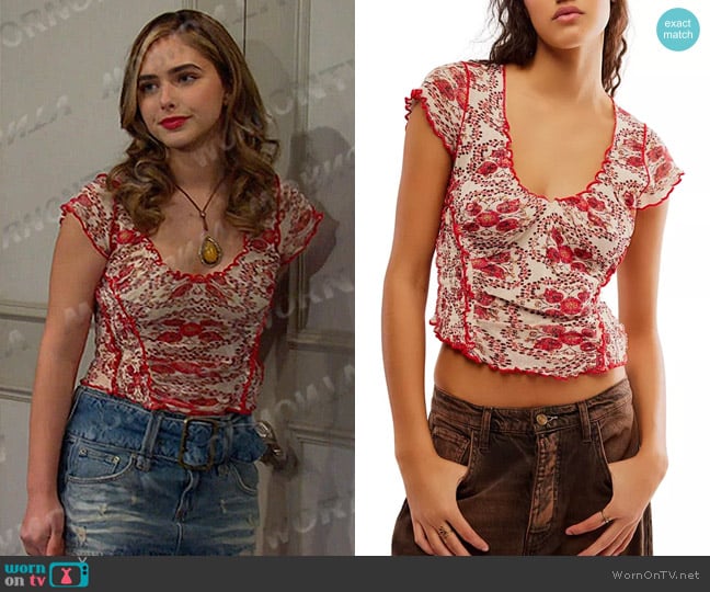 Free People Oh My Baby Tee in Sand Combo worn by Holly Jonas (Ashley Puzemis) on Days of our Lives