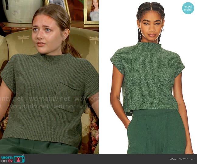 Free People Freya Sweater Set in Emerald Spell Combo worn by Faith Newman (Reylynn Caster) on The Young and the Restless