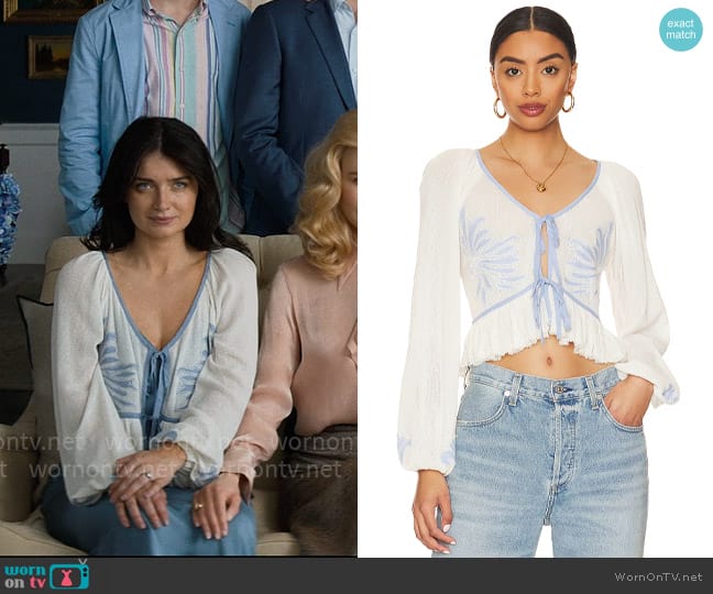 Free People Lookout Top in Ivory Combo worn by Amelia Sacks (Eve Hewson) on The Perfect Couple