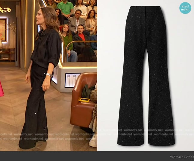 Gabriela Hearst Allanon sequin-embellished wool-blend flared pants worn by Drew Barrymore on The Drew Barrymore Show