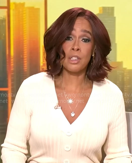 Gayle King's cream rib knit dress on CBS Mornings