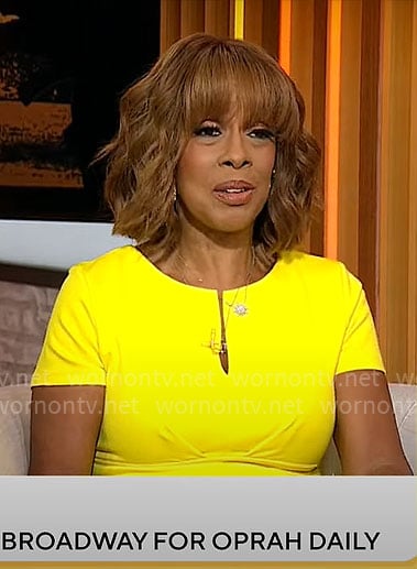 Gayle King's yellow split-neck dress on CBS Mornings