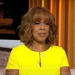 Gayle King’s yellow split-neck dress on CBS Mornings