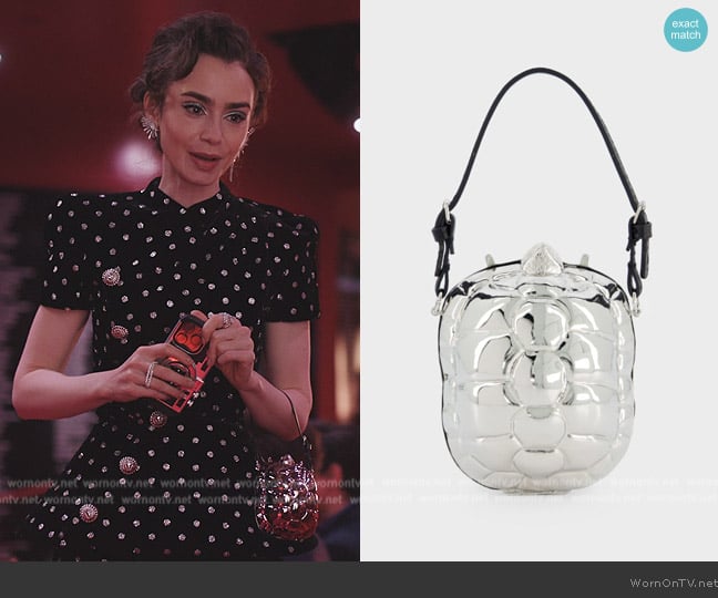 Giambattista Valli Esopo Metal Clutch Bag worn by Emily Cooper (Lily Collins) on Emily in Paris