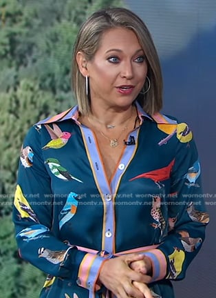 Ginger's blue bird print shirtdress on Good Morning America