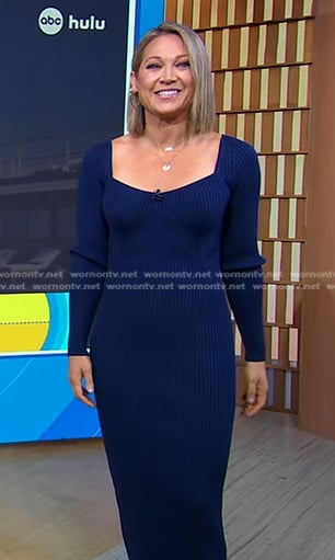 Ginger's navy ribbed knit dress on Good Morning America