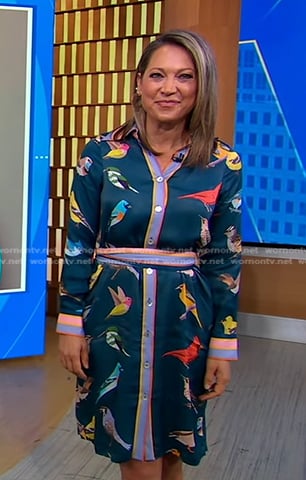 Ginger's teal bird print shirtdress on Good Morning America