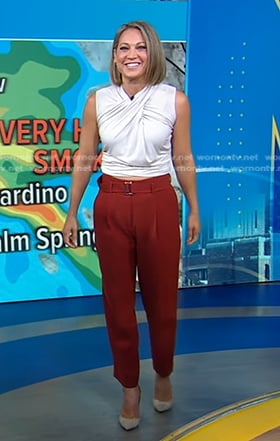 Ginger's twisted top and red belted patns on Good Morning America