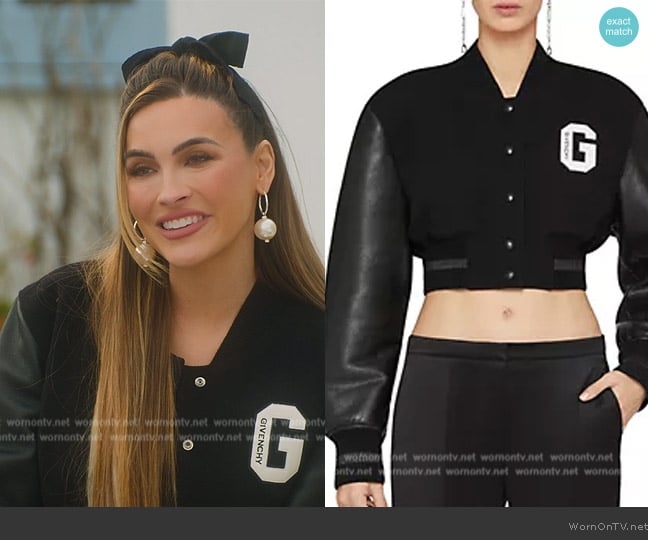 Givenchy College Cropped Varsity Jacket In Wool And Leather worn by Chrishell Stause on Selling Sunset