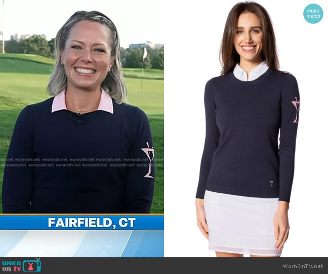 Golftini Martini Crewneck Sweater in Navy worn by Dylan Dreyer on Today