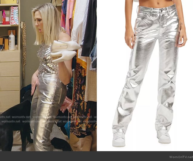 Good American Good Icon Metallic Faux Leather Pants worn by Gina Kirschenheiter on The Real Housewives of Orange County