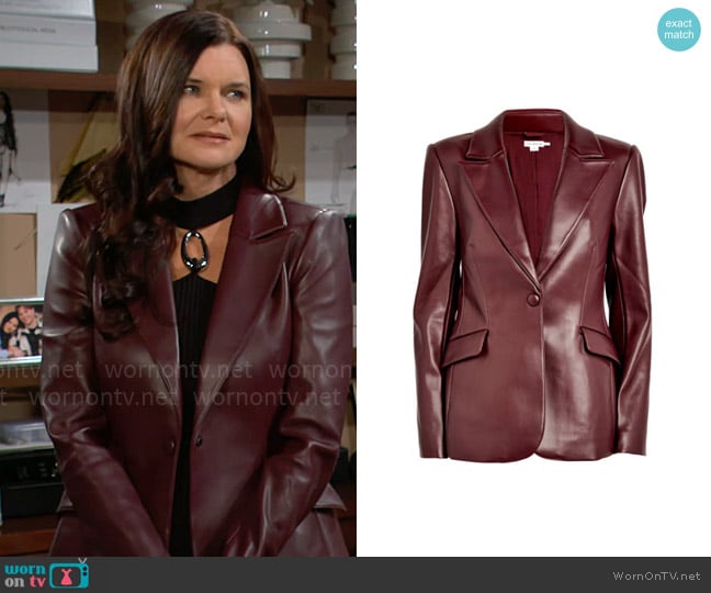 Good American Sculpted Faux Leather Blazer In Malbec worn by Katie Logan (Heather Tom) on The Bold and the Beautiful