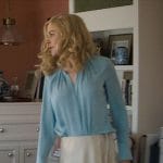 Greer’s blue blouse and wrap skirt on The Perfect Couple