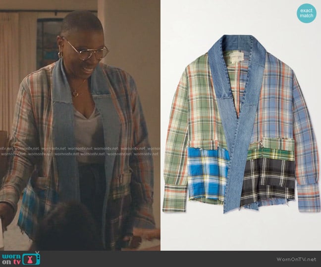 Greg Lauren GL1 Denim-Trimmed Checked Cotton-Flannel Shirt worn by Henrietta Wilson (Aisha Hinds) on 9-1-1