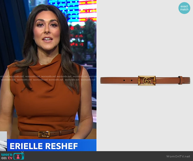 Gucci GG Marmont Bamboo-embellished Leather Belt in Brown worn by Erielle Reshef on Good Morning America