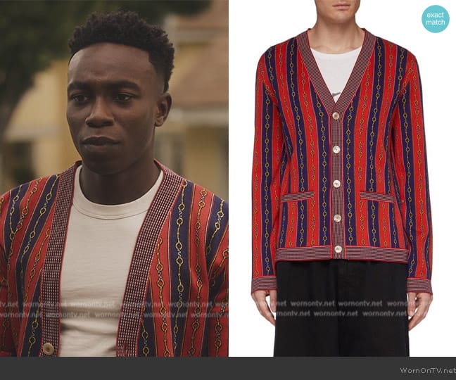 Gucci Horsebit Stripe Cotton Blend Cardigan worn by Carlton Banks (Olly Sholotan) on Bel-Air