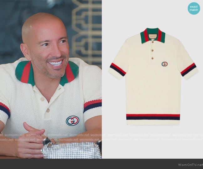 Gucci Knit Cotton Polo T-Shirt with Web worn by Jason Oppenheim on Selling Sunset