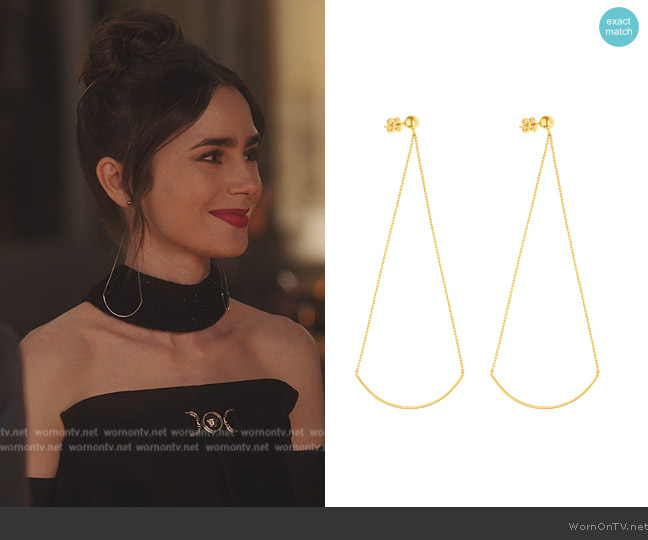 Guzema Arch earrings worn by Emily Cooper (Lily Collins) on Emily in Paris