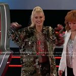 Gwen’s sequin camo jacket and cargo pants on The Voice