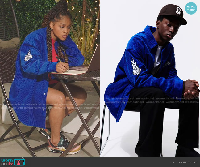 H&M Oversized Fit Corduroy Overshirt in Bright blue/Harlem worn by Simone (Geffri Hightower) on All American Homecoming