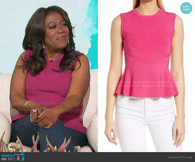 Halogen Sleeveless Peplum Sweater worn by Sheryl Underwood on The Talk