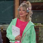 Hattie’s green cropped zip hoodie and floral bag on Days of our Lives