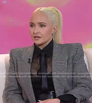 Hayden Panettiere’s black plaid padded shoulder blazer on Today