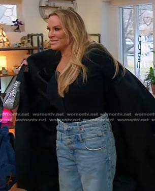 Heather's black cardigan and double waistband jeans on The Real Housewives of Salt Lake City