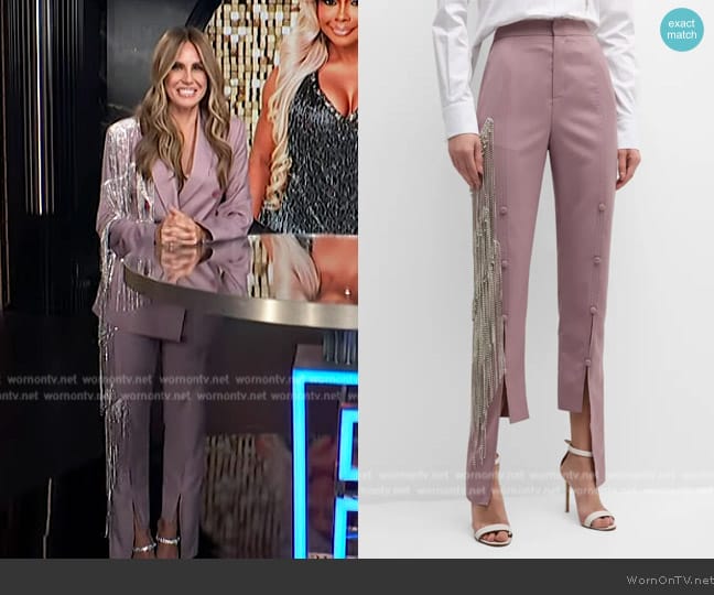 Hellessy Jacob Asymmetric Crystal Fringe Paneled Straight-Leg Ankle Pants worn by Keltie Knight on E! News