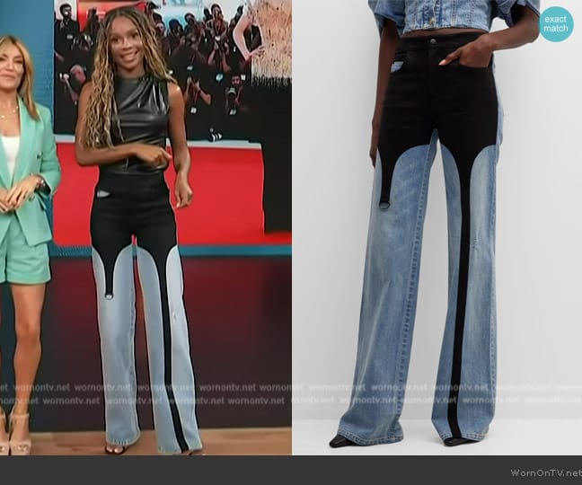 Hellessy Jasper Wide-Leg Faux-Suede Garter Jeans worn by Zuri Hall on Access Hollywood