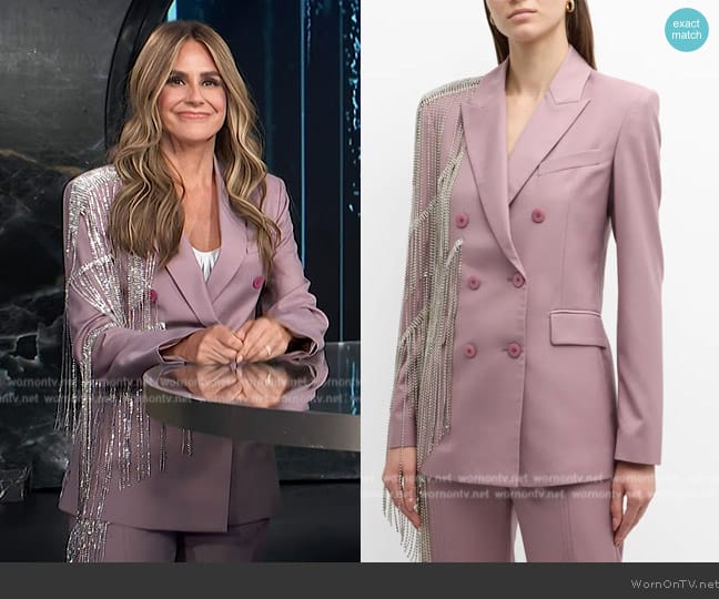 Hellessy Santiago Crystal Fringe Double-Breasted Blazer Jacket worn by Keltie Knight on E! News