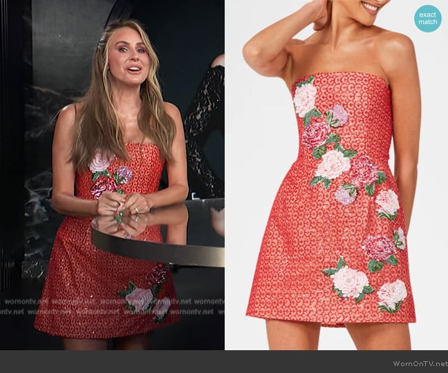 Helsi Strapless Beaded Mini Dress with Floral Appliqué worn by Keltie Knight on E! News